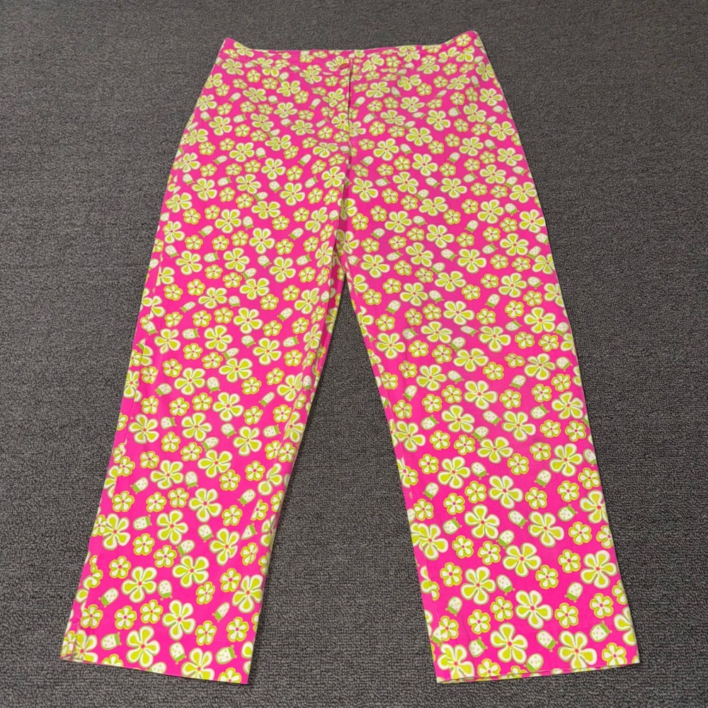VTG Lilly Pulitzer Pink Floral Ladybug Crop Pants Size 10 Preppy Straight Leg